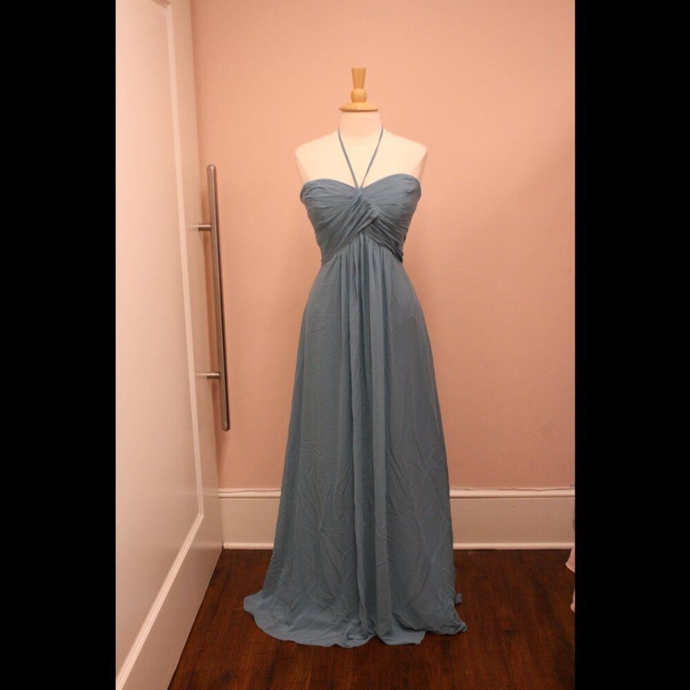 Hayley Paige Occasions 52250 Long Chiffon Bridesmaid Formal Dress Caribbean Blue